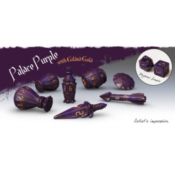 PolyHero dice - Set de 7 dés du Roublard Palace purple & gilded gold