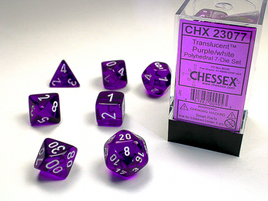 Set de 7 dés - Translucent Purple/White