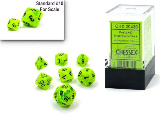 Set de 7 dés - Mini Vortex Bright Green/black