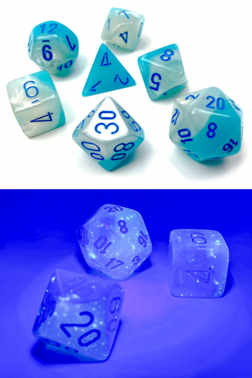 Set de 7 dés - Gemini Pearl Turquoise-White/blue Luminary