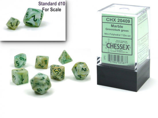 Set de 7 dés - Mini Marble Green/dark green
