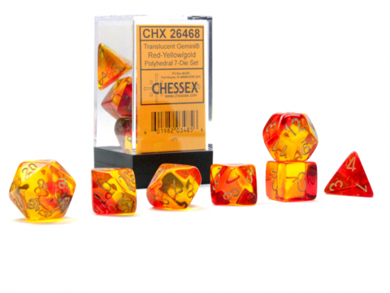 Set de 7 dés - Gemini Translucent Red-Yellow/gold